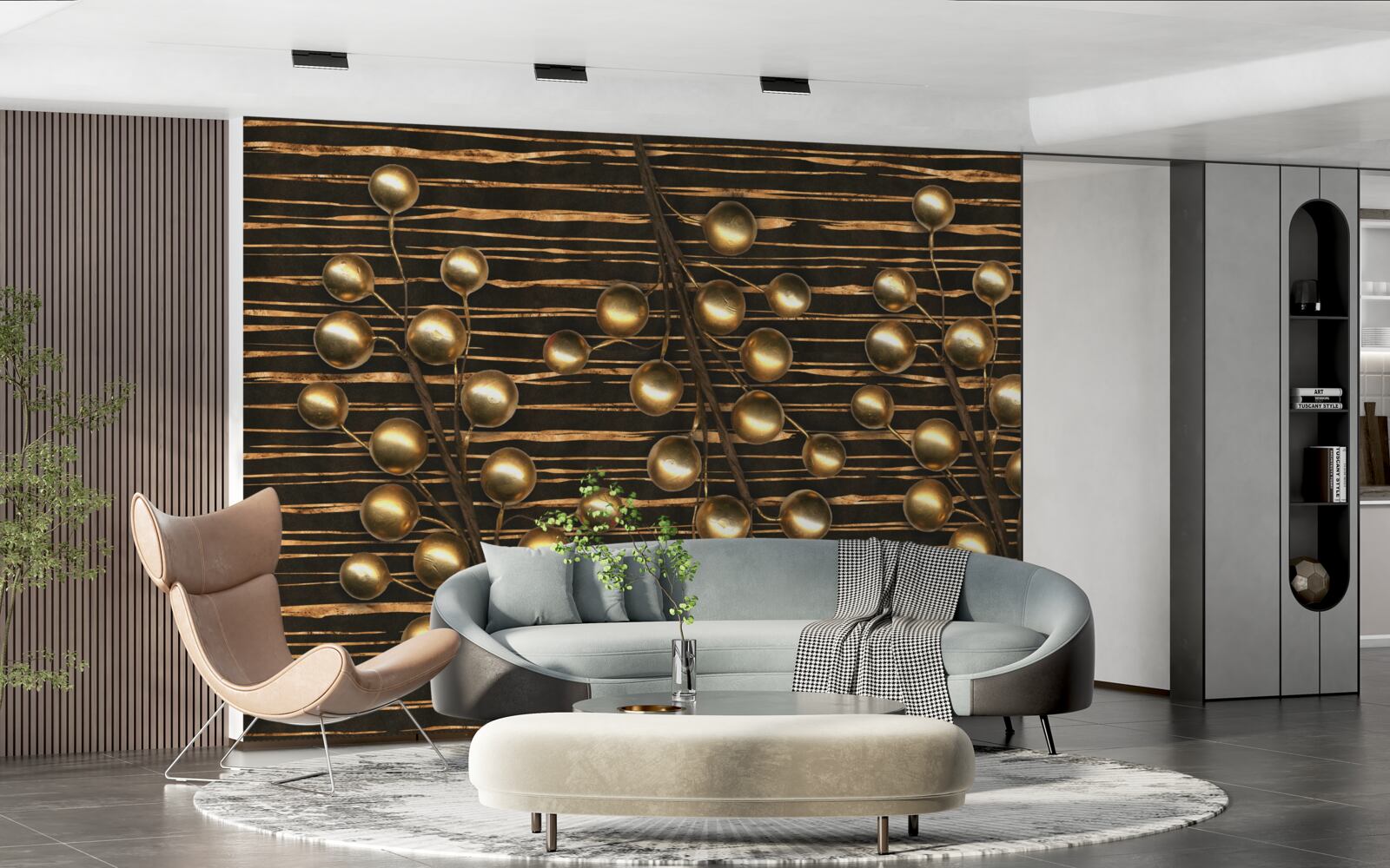 Fototapeten Goldene Perlen auf braunem Hintergrund