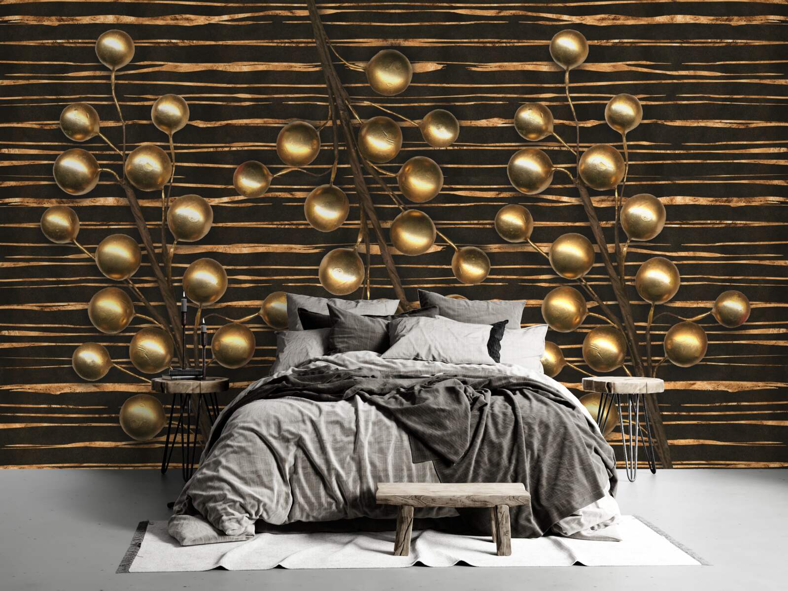 Fototapeten Goldene Perlen auf braunem Hintergrund