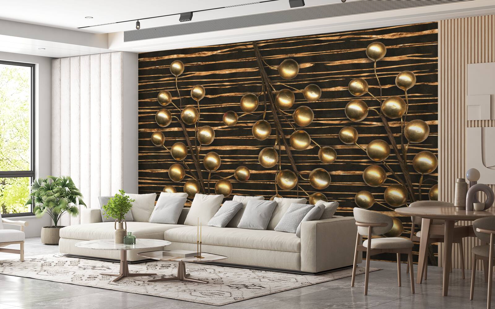 Fototapeten Goldene Perlen auf braunem Hintergrund