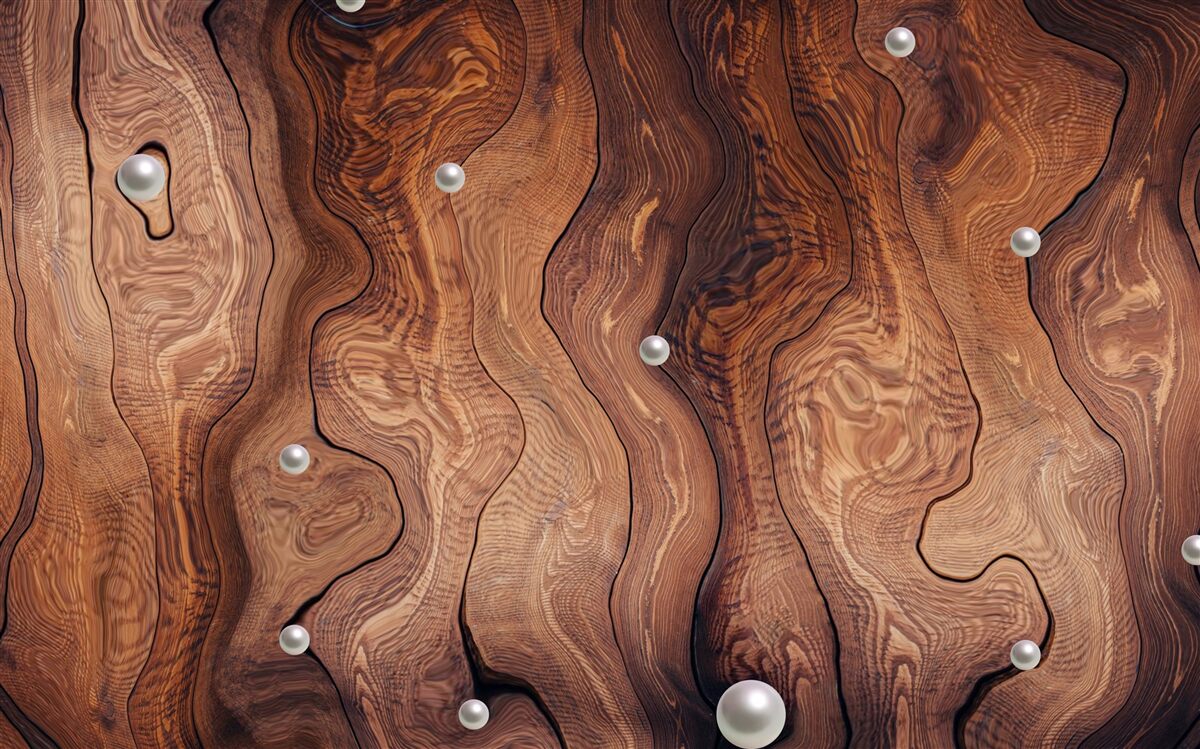 Fototapeten Strukturiertes Holz und Perlen