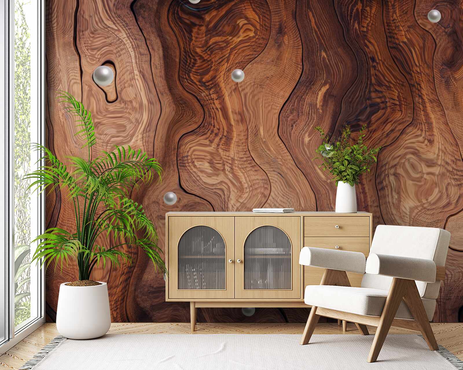 Fototapeten Strukturiertes Holz und Perlen