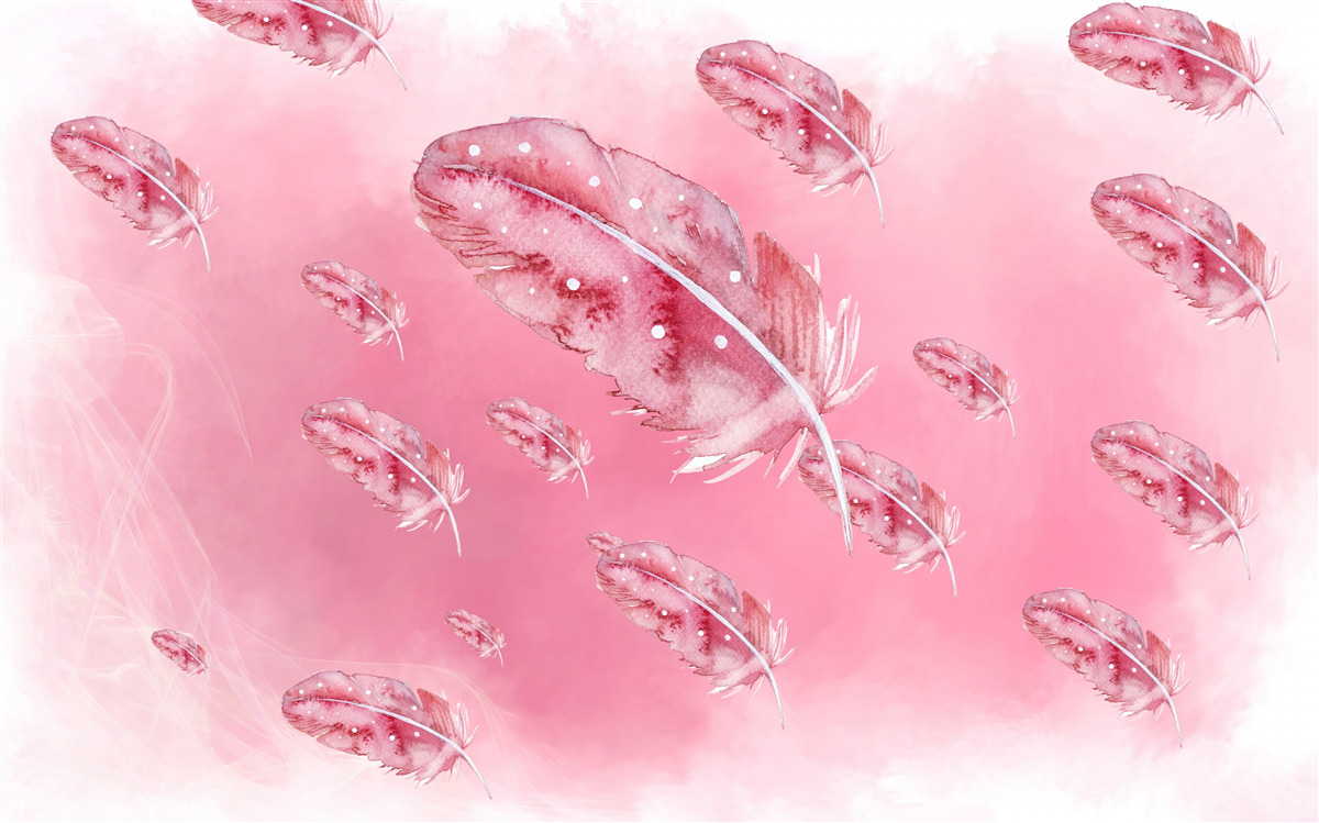 Fototapeten Es gibt rosa Federn auf einem rosa Hintergrund