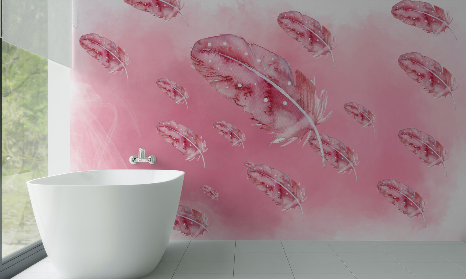 Fototapeten Es gibt rosa Federn auf einem rosa Hintergrund