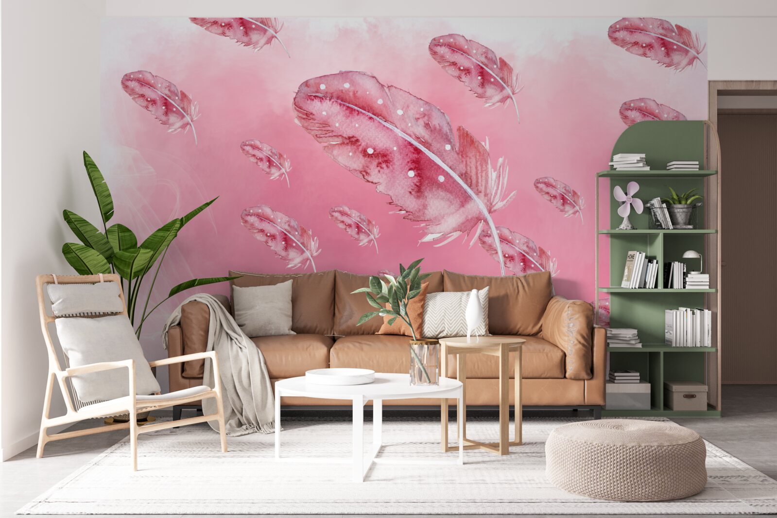 Fototapeten Es gibt rosa Federn auf einem rosa Hintergrund