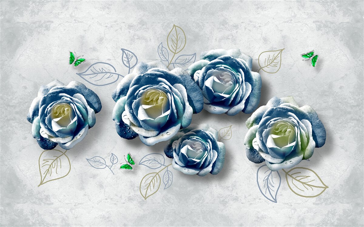 Fototapeten Rosen mit ungewöhnlicher blau -weißer Farbe