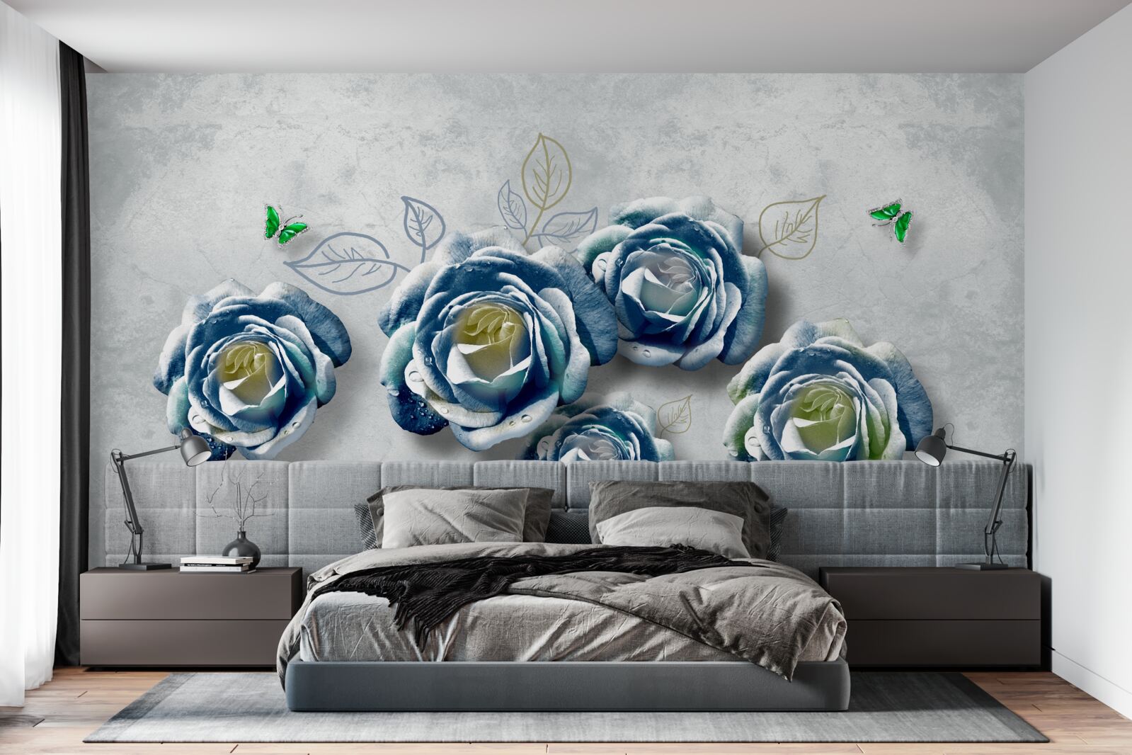 Fototapeten Rosen mit ungewöhnlicher blau -weißer Farbe