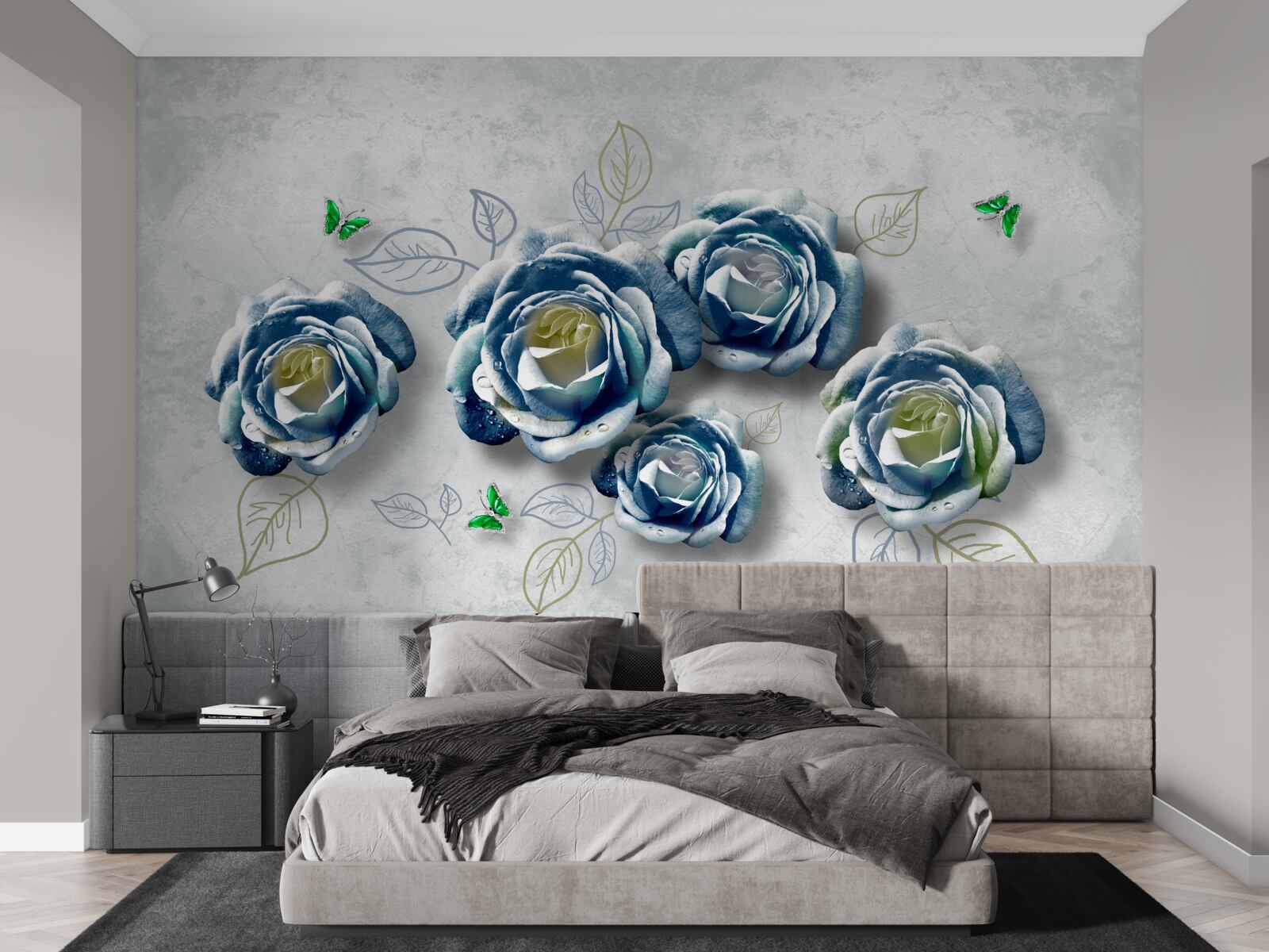 Fototapeten Rosen mit ungewöhnlicher blau -weißer Farbe
