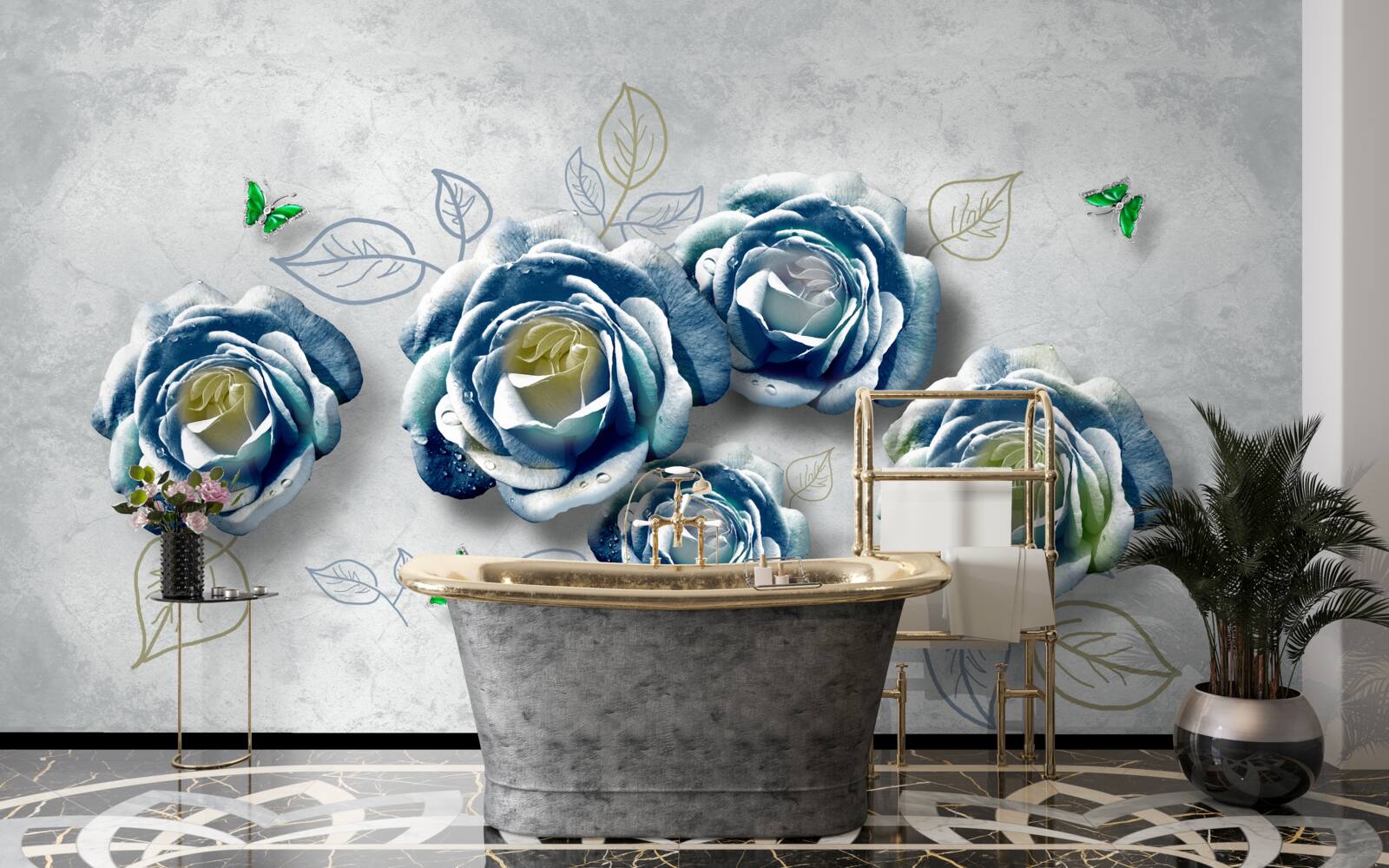 Fototapeten Rosen mit ungewöhnlicher blau -weißer Farbe