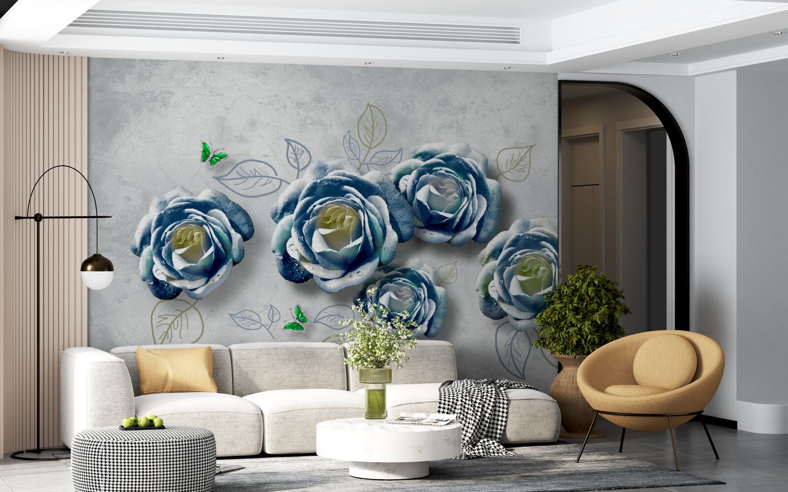 Fototapeten Rosen mit ungewöhnlicher blau -weißer Farbe
