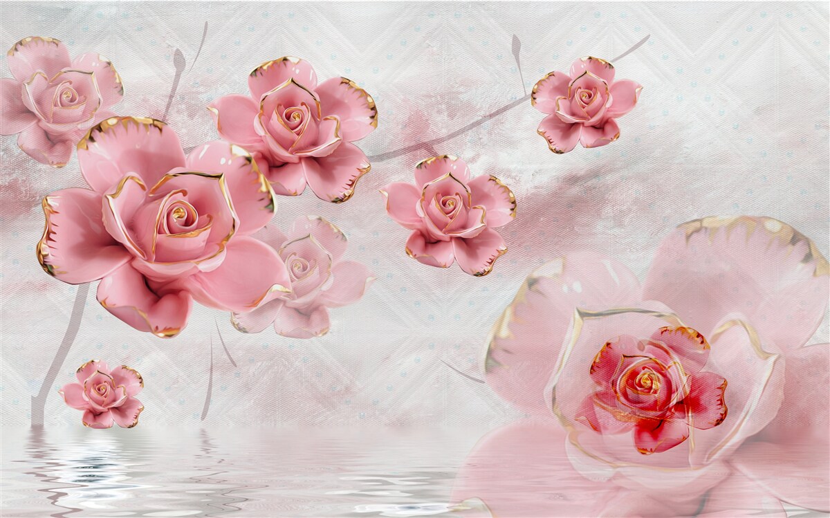 Fototapeten Rosen mit rosa goldenen Kanten