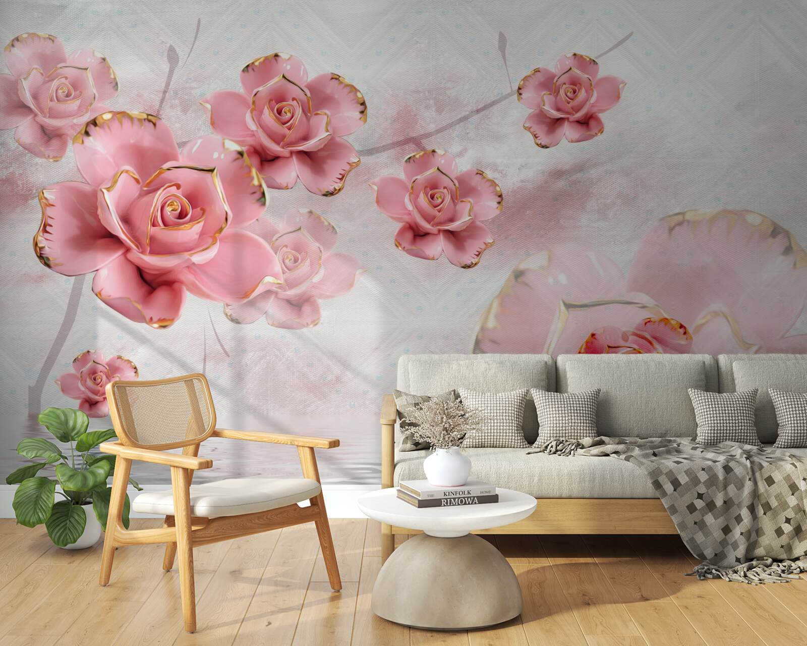 Fototapeten Rosen mit rosa goldenen Kanten