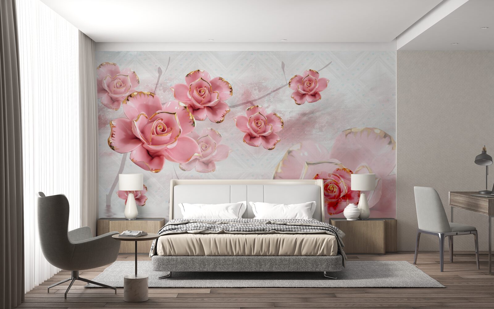 Fototapeten Rosen mit rosa goldenen Kanten