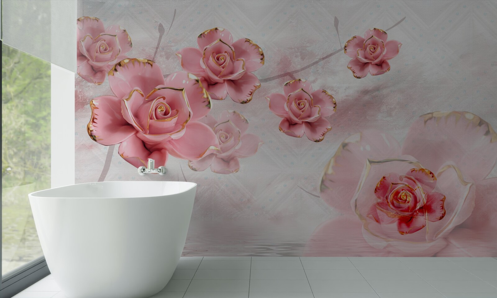 Fototapeten Rosen mit rosa goldenen Kanten