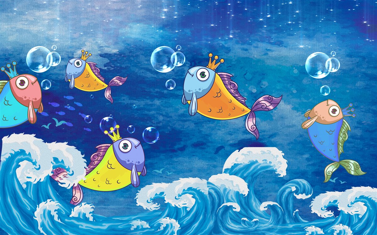 Fototapeten Animierte Fische mit königlichen Tiaras