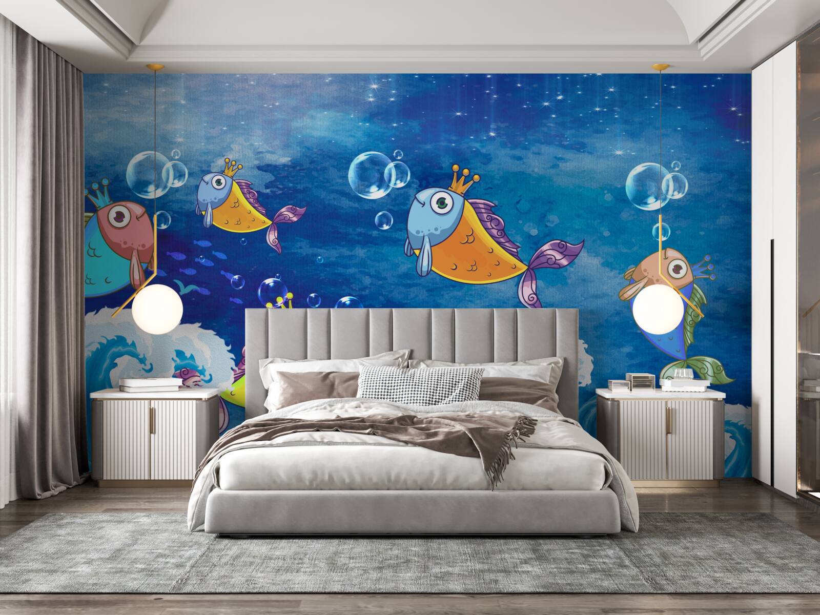 Fototapeten Animierte Fische mit königlichen Tiaras