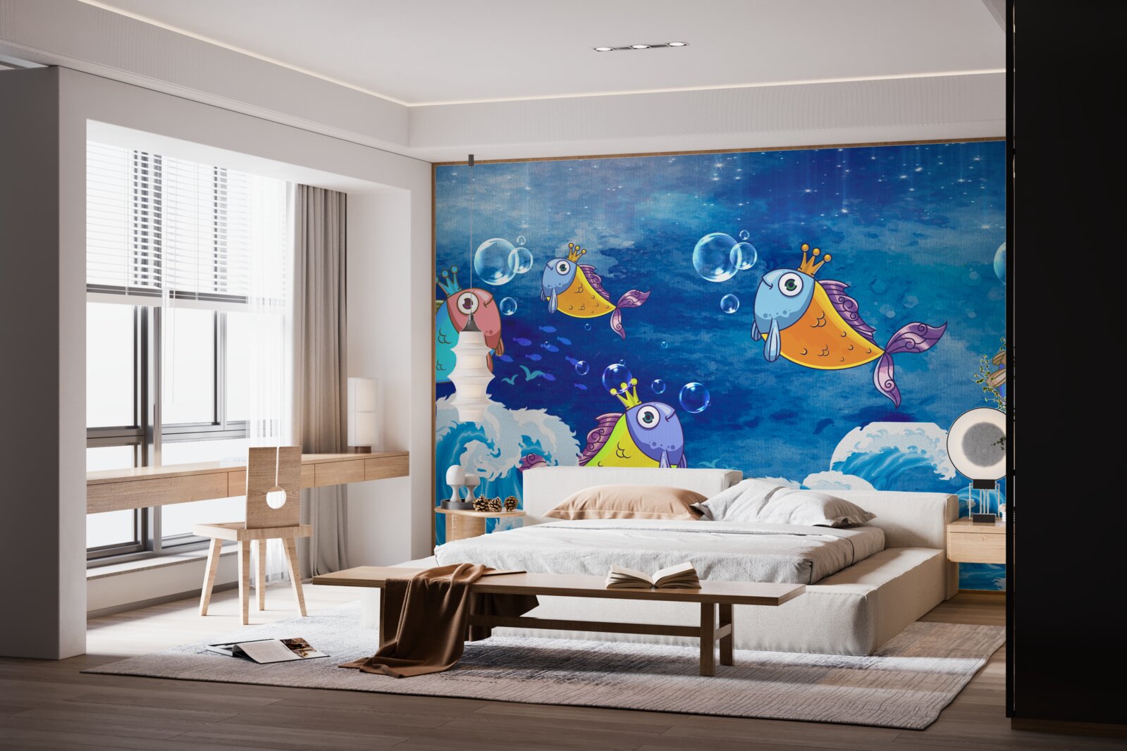 Fototapeten Animierte Fische mit königlichen Tiaras