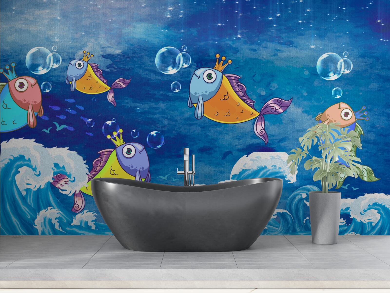 Fototapeten Animierte Fische mit königlichen Tiaras