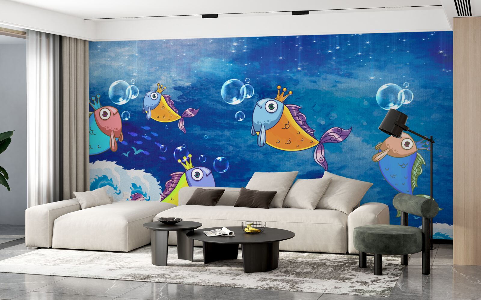 Fototapeten Animierte Fische mit königlichen Tiaras
