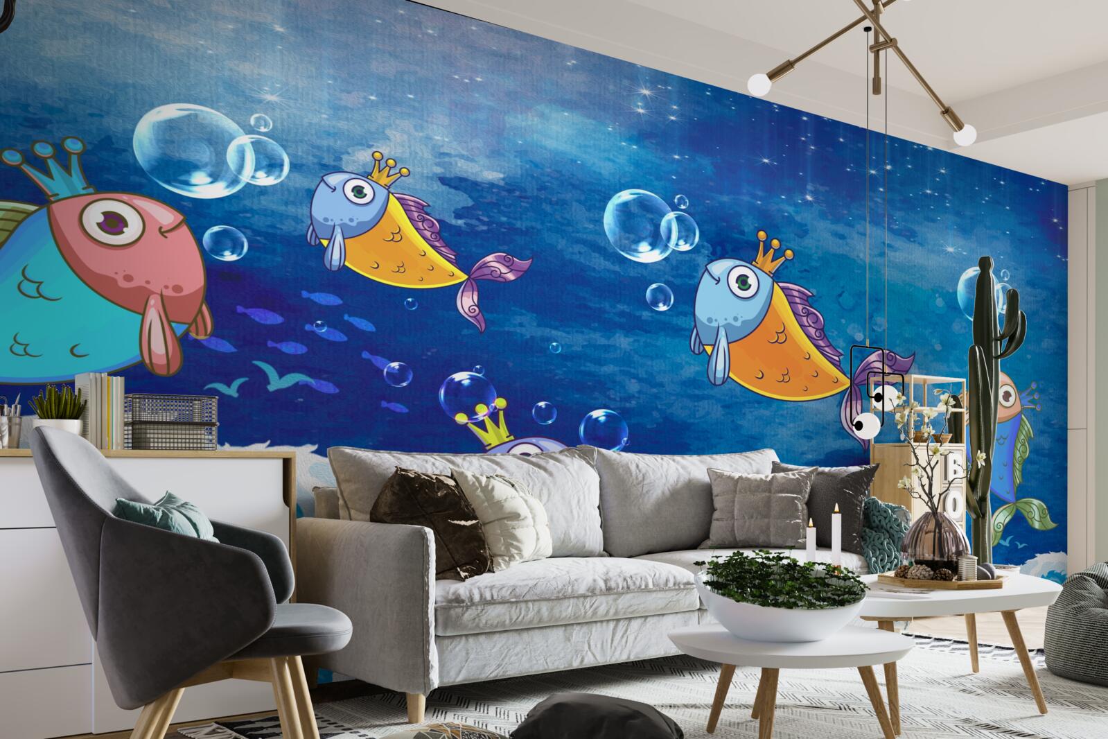 Fototapeten Animierte Fische mit königlichen Tiaras