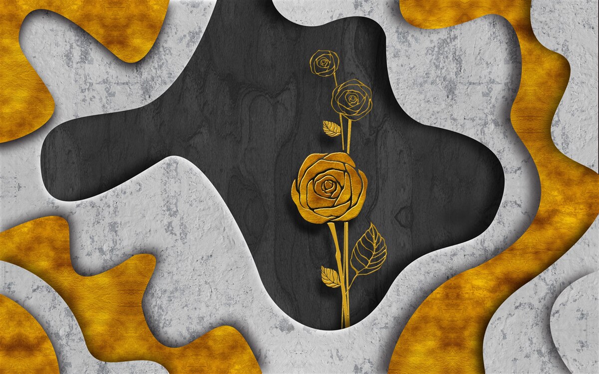 Fototapeten Goldene Rose in Dekoration
