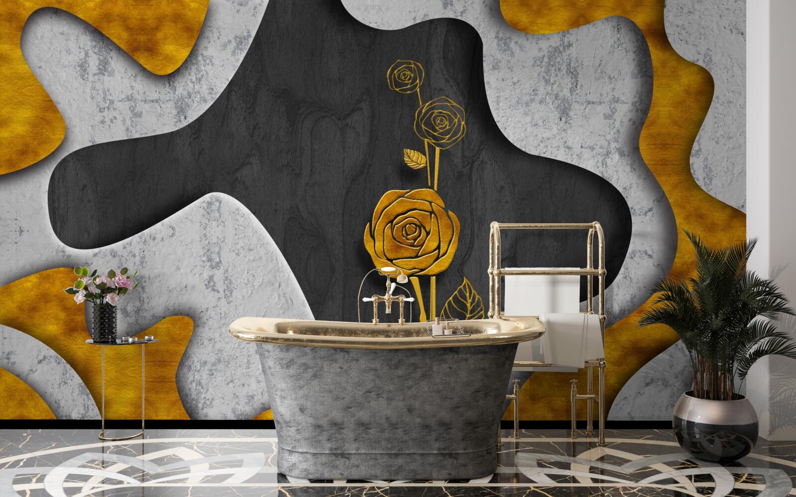 Fototapeten Goldene Rose in Dekoration
