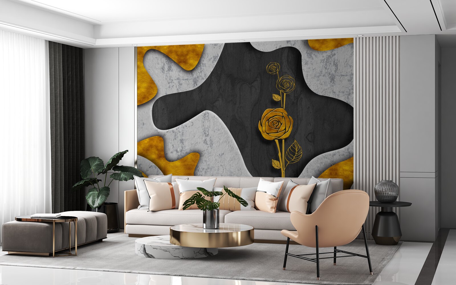 Fototapeten Goldene Rose in Dekoration