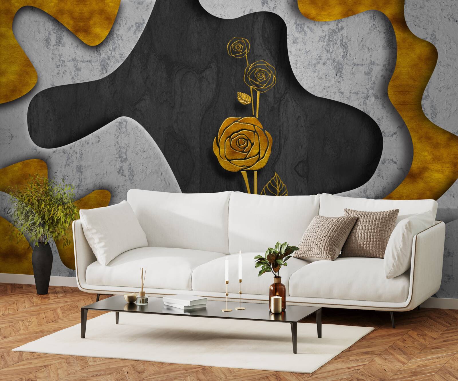 Fototapeten Goldene Rose in Dekoration