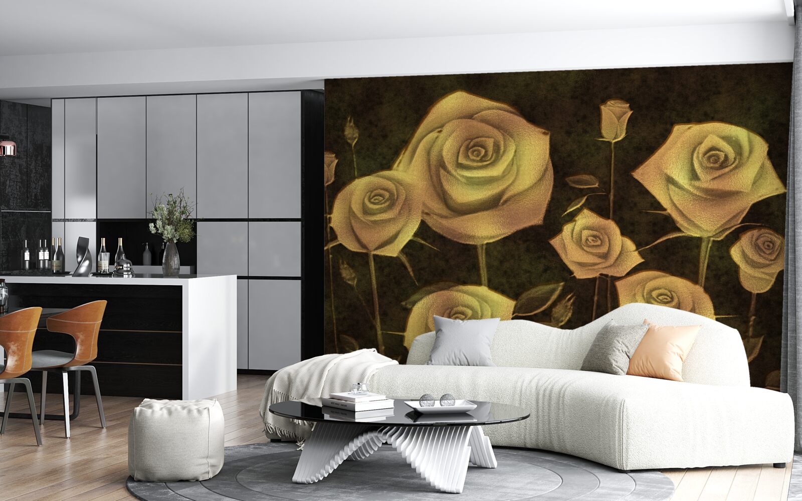 Fototapeten Auf dem braunen Hintergrund gibt es eine weiße Rosenknospe