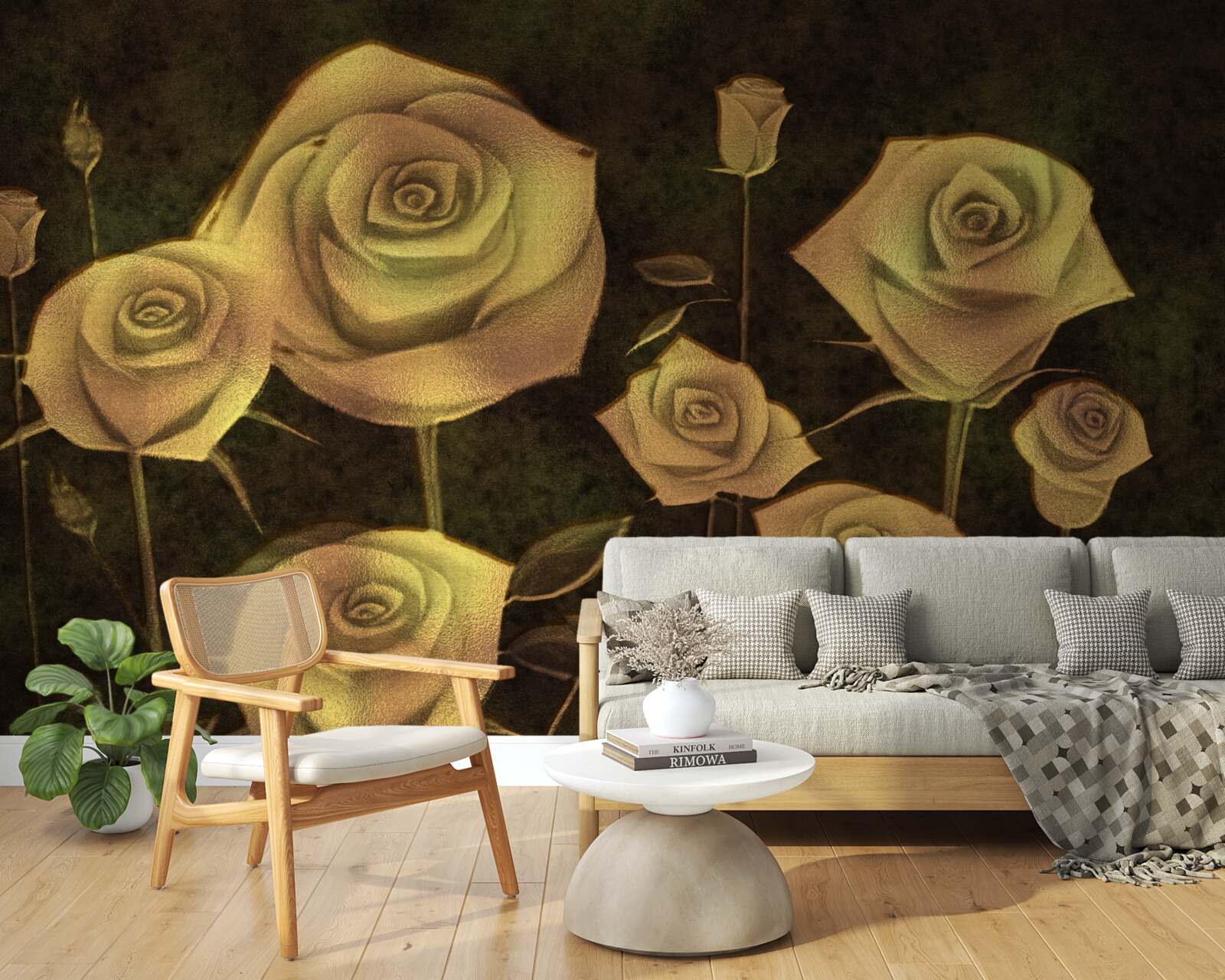 Fototapeten Auf dem braunen Hintergrund gibt es eine weiße Rosenknospe