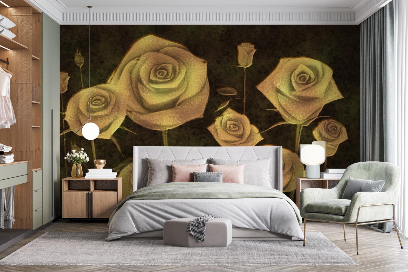 Fototapeten Auf dem braunen Hintergrund gibt es eine weiße Rosenknospe