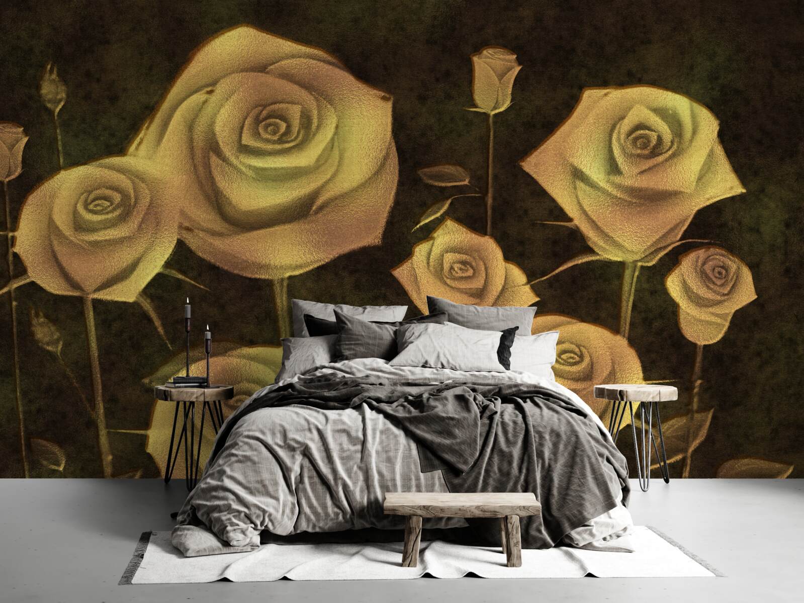 Fototapeten Auf dem braunen Hintergrund gibt es eine weiße Rosenknospe