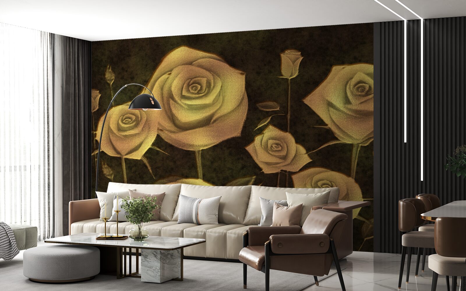 Fototapeten Auf dem braunen Hintergrund gibt es eine weiße Rosenknospe