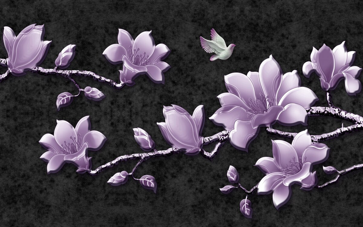Fototapeten empfindliche Magnolienzweige in lila Farbe