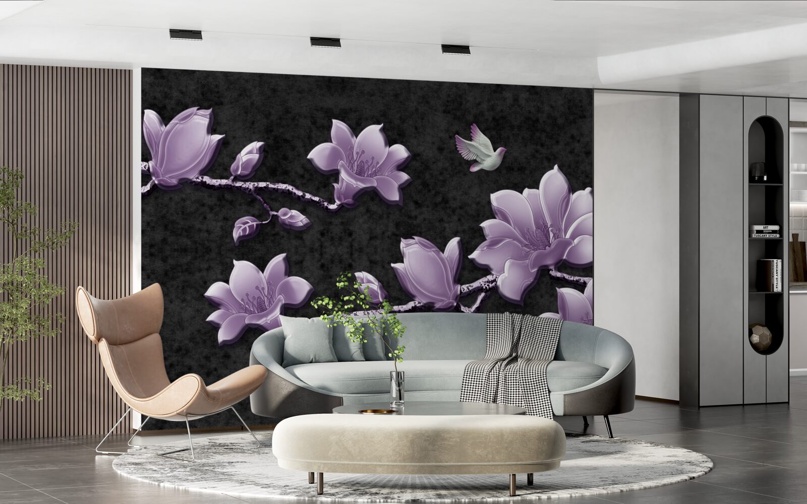 Fototapeten empfindliche Magnolienzweige in lila Farbe