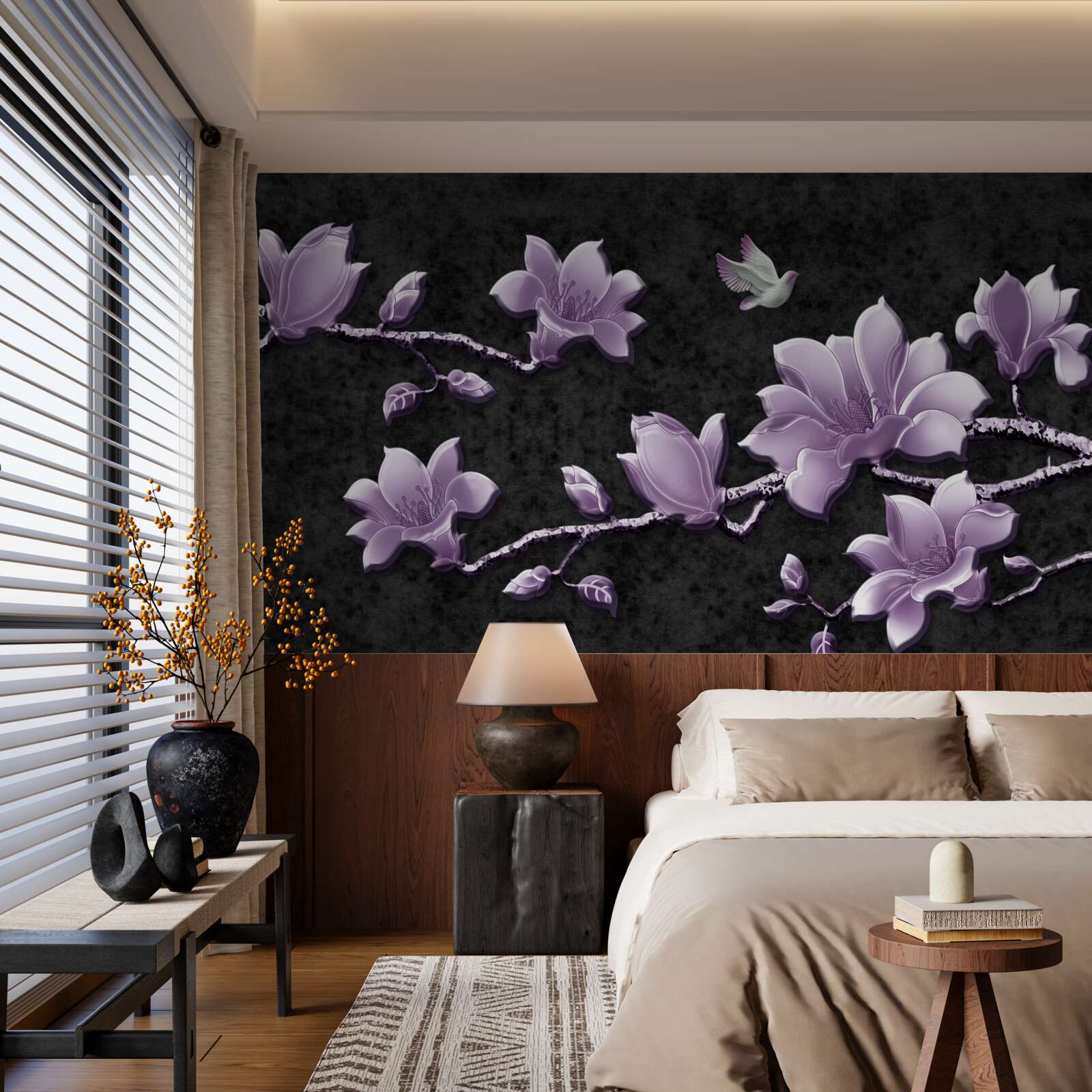 Fototapeten empfindliche Magnolienzweige in lila Farbe