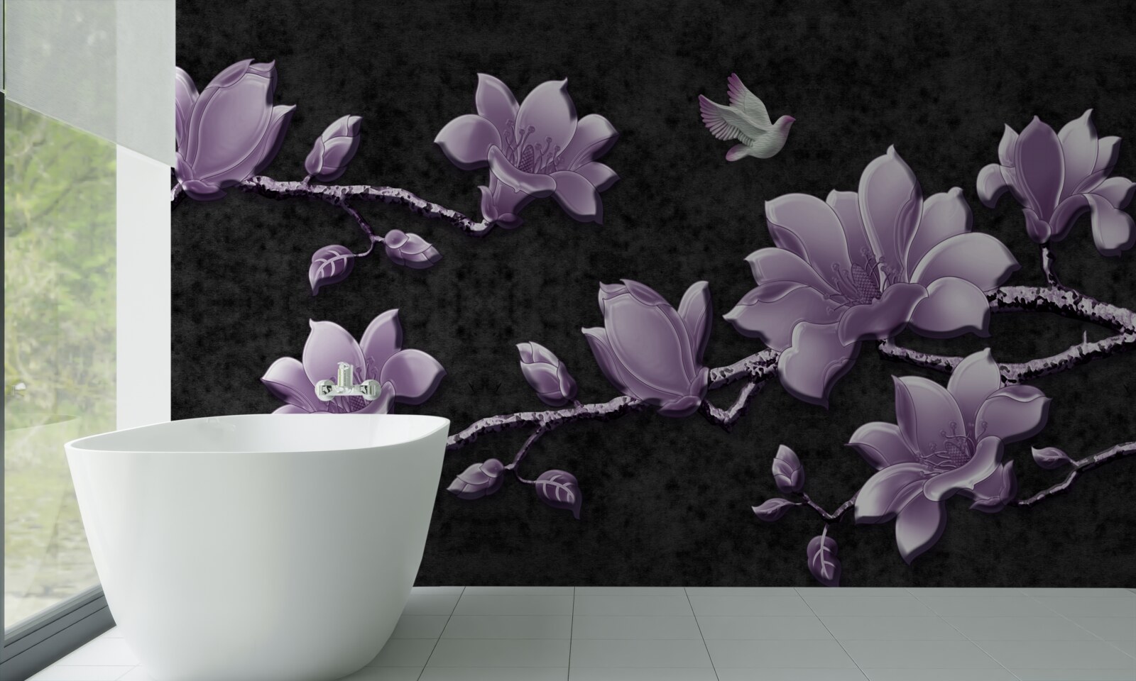 Fototapeten empfindliche Magnolienzweige in lila Farbe
