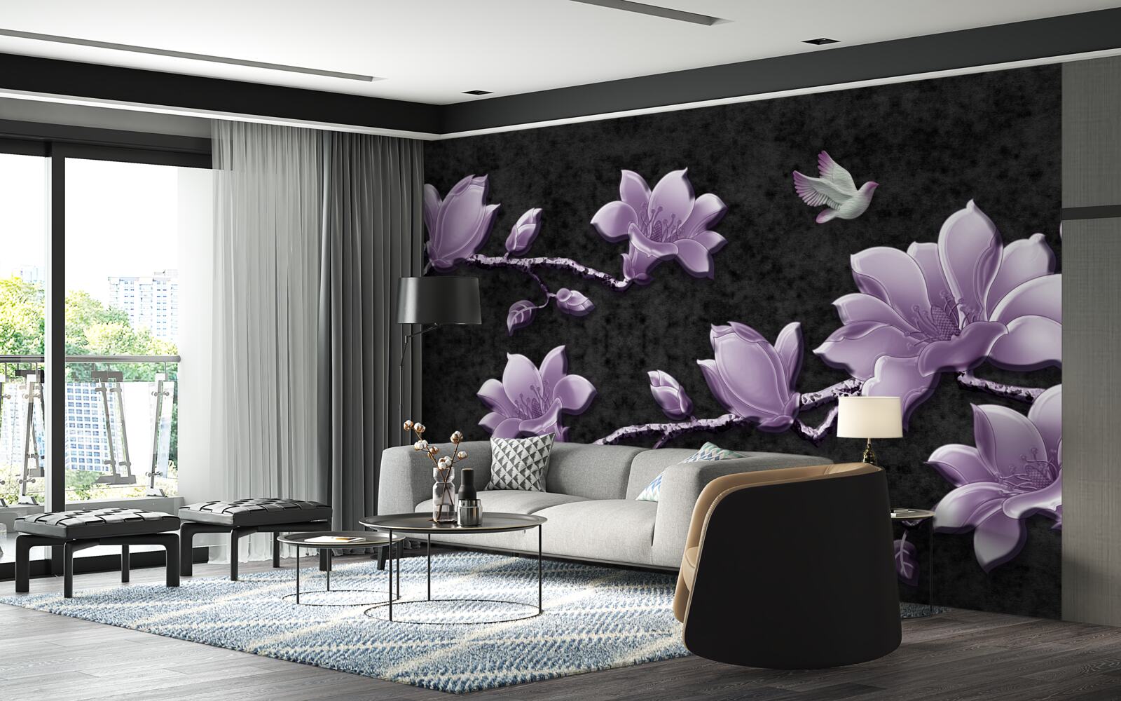 Fototapeten empfindliche Magnolienzweige in lila Farbe