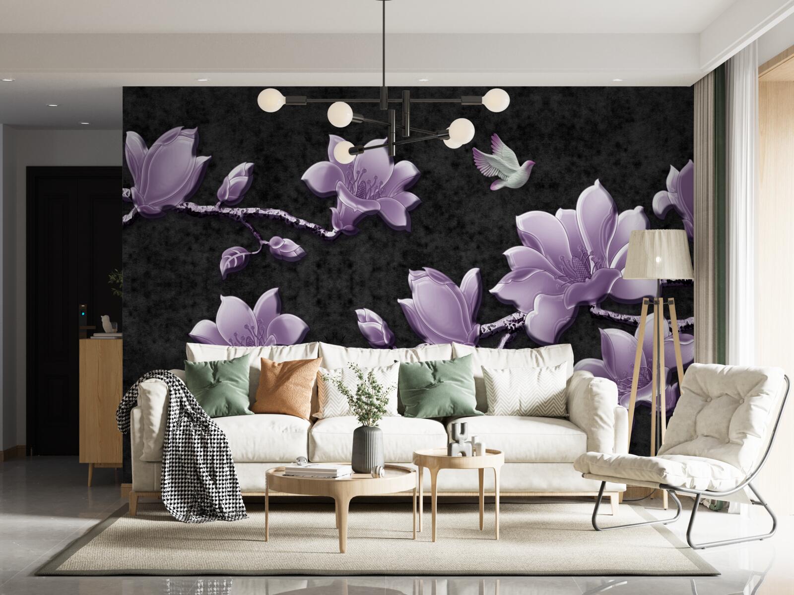 Fototapeten empfindliche Magnolienzweige in lila Farbe