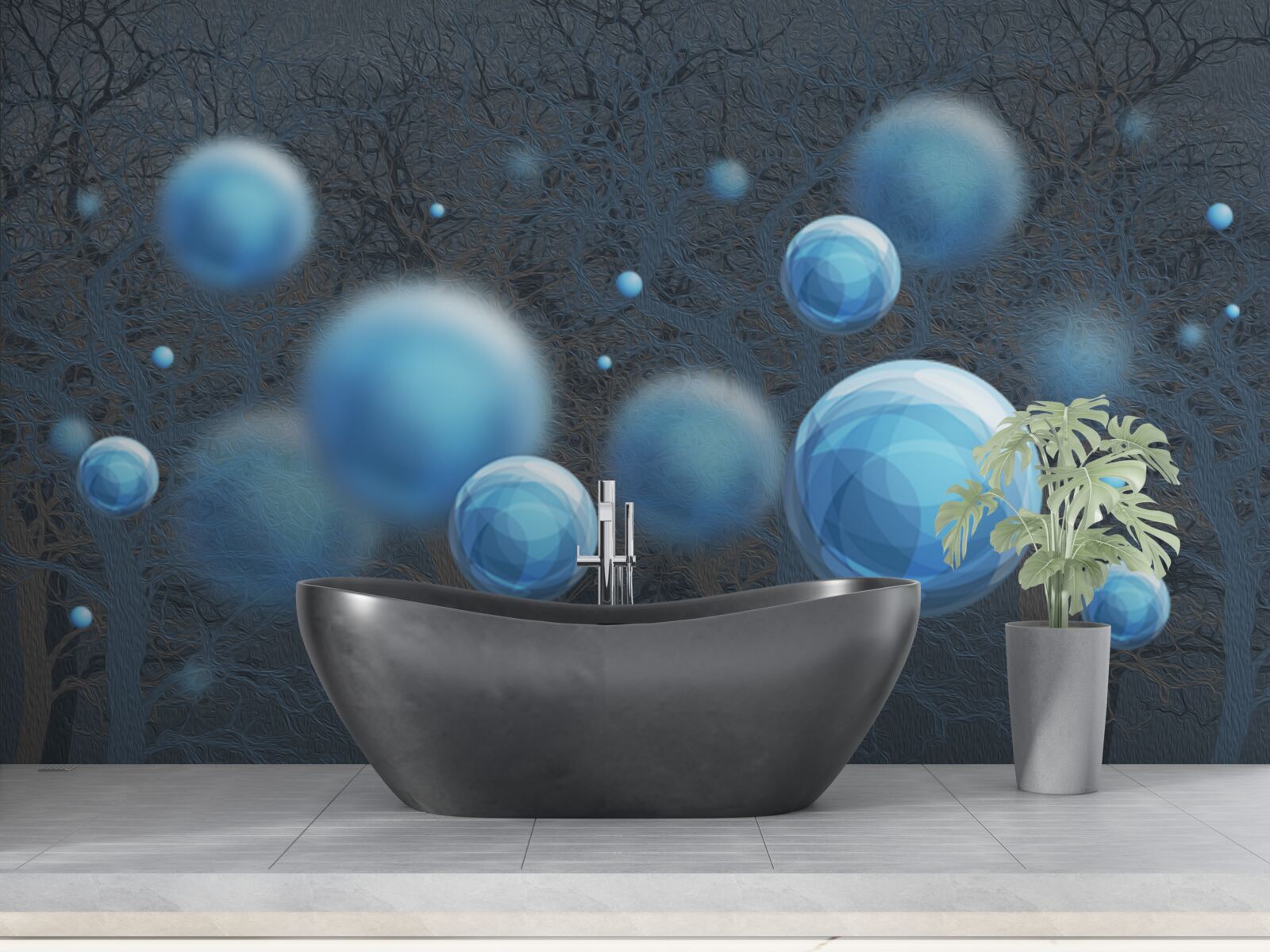 Fototapeten Wasser schwimmt in Form von blauen Tropfen