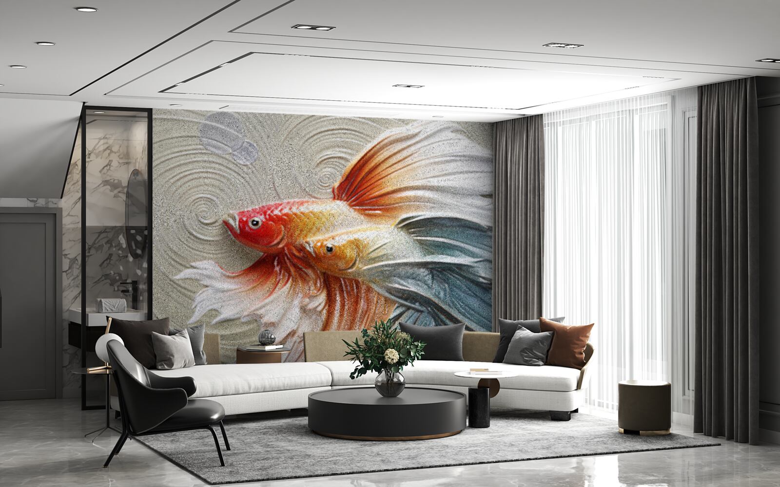 Fototapeten Zwei farbenfrohe Fische mit Flossen