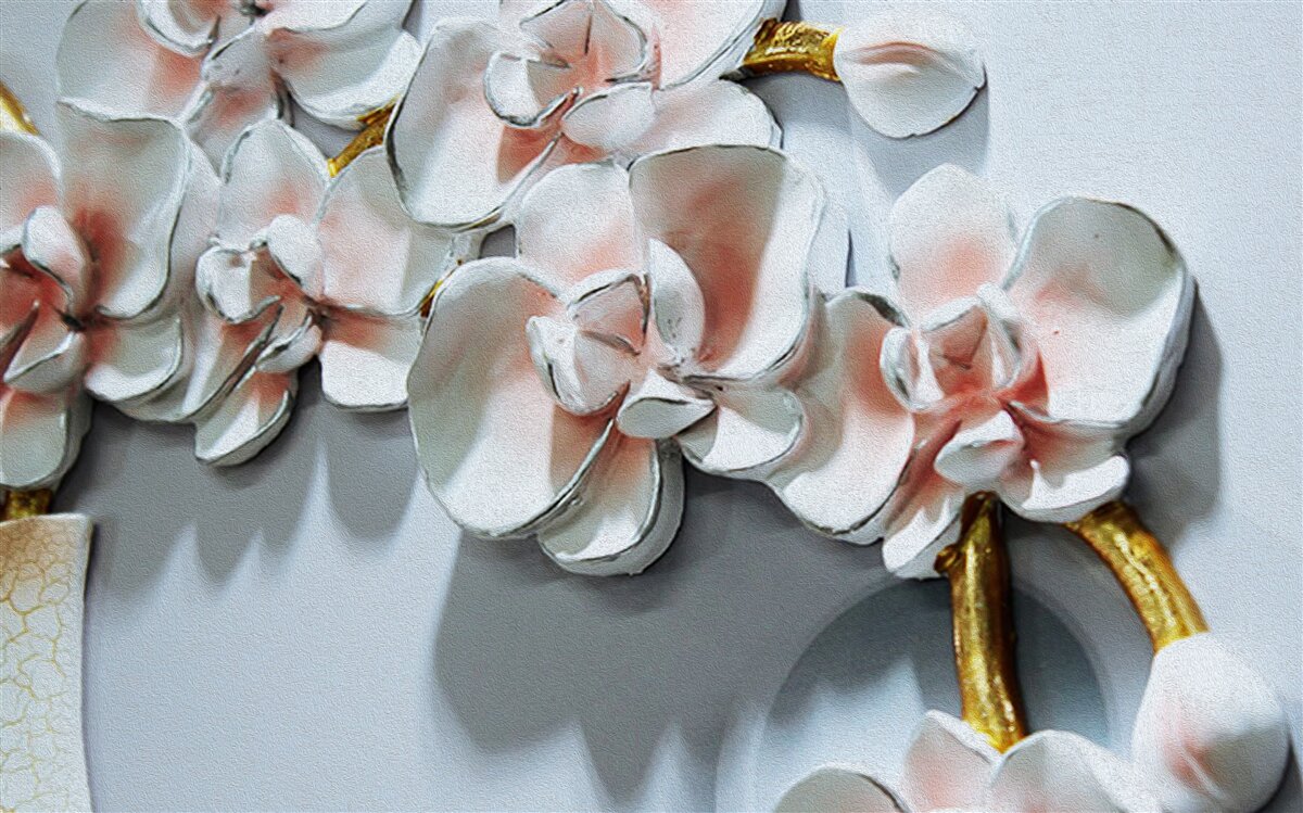 Fototapeten Konturzweige von Schnee -White -Orchideen