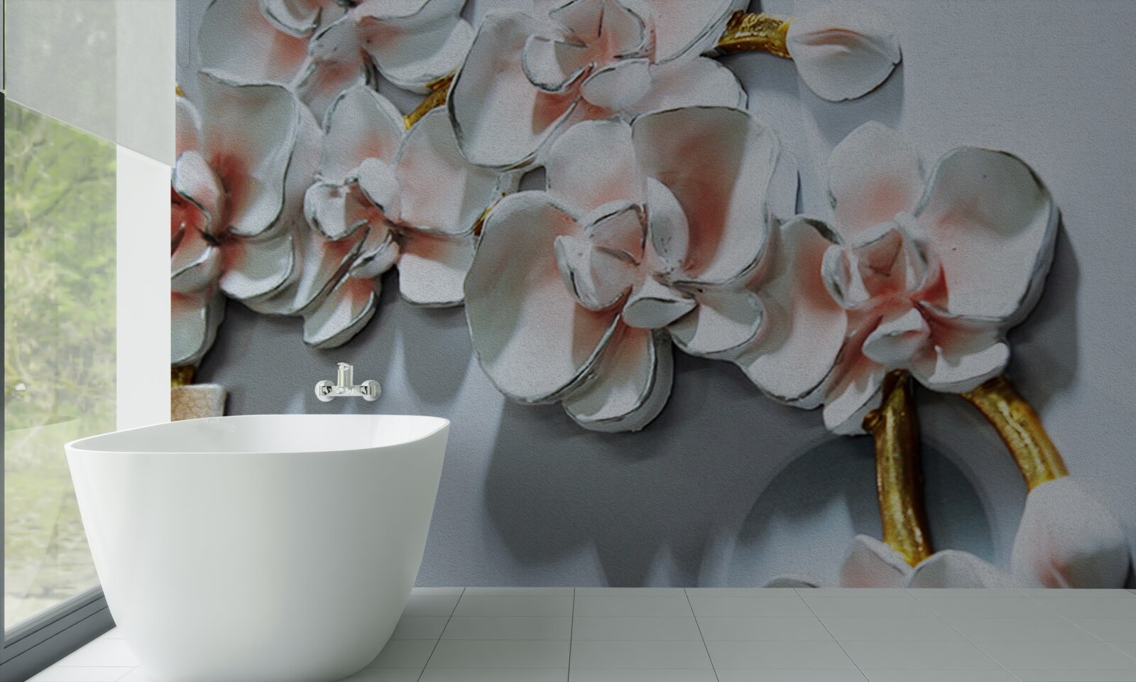 Fototapeten Konturzweige von Schnee -White -Orchideen