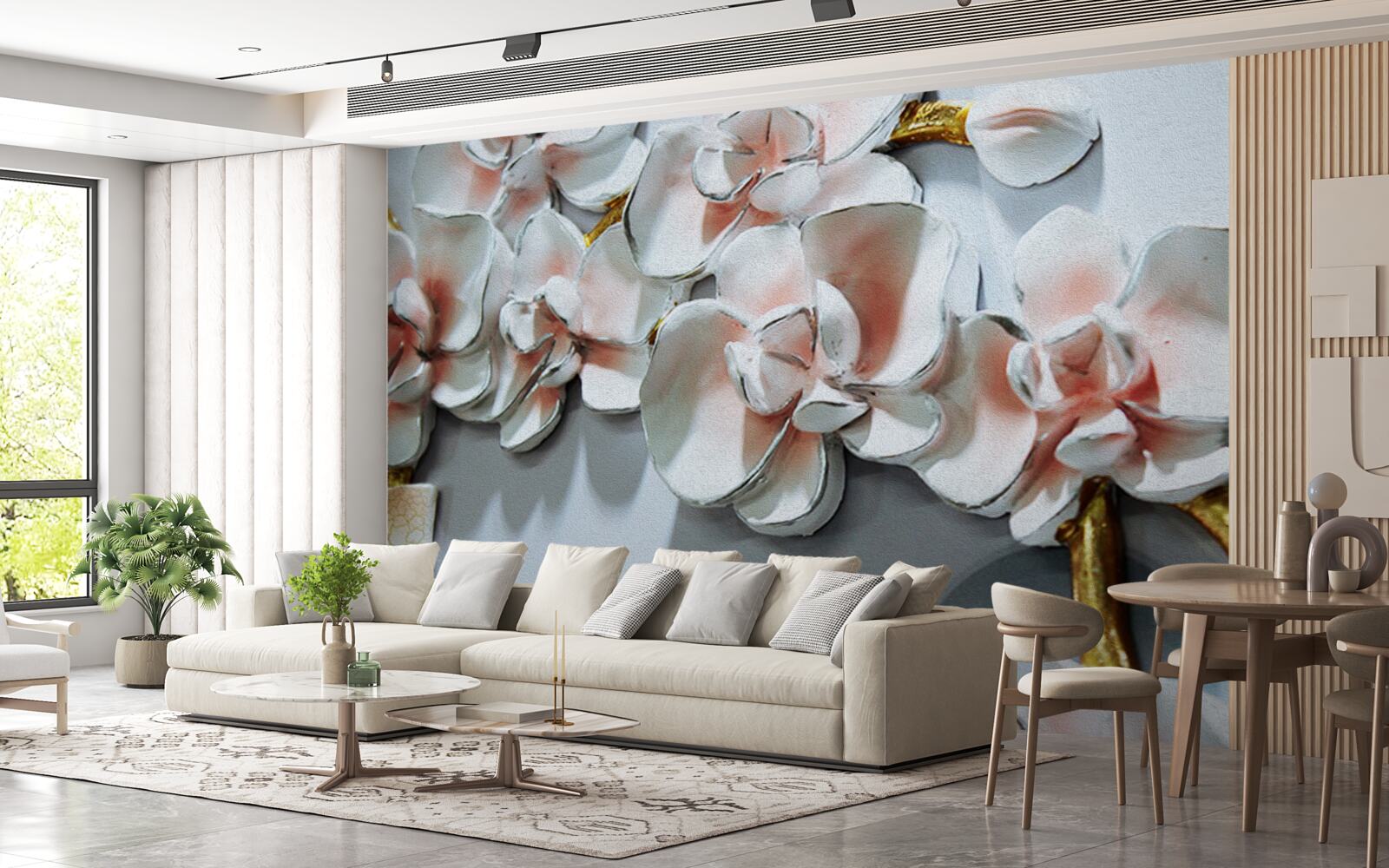 Fototapeten Konturzweige von Schnee -White -Orchideen