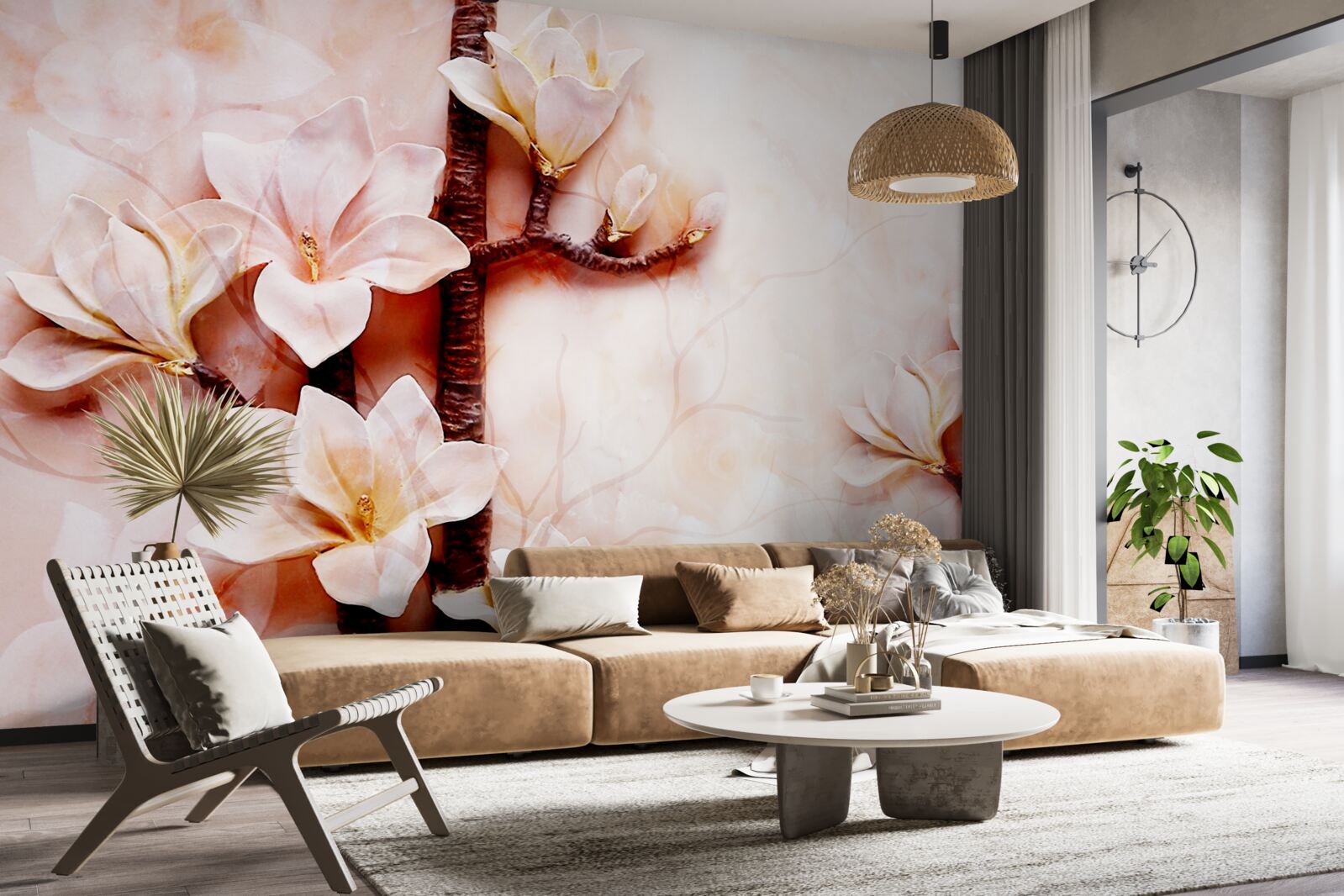 Fototapeten Zweige der anmutigen rosa Magnolien