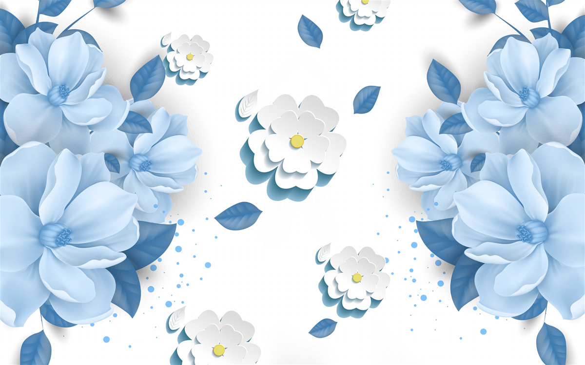 Fototapeten Blumen mit einem zarten blauen Farbton auf einem schneeweißen Hintergrund