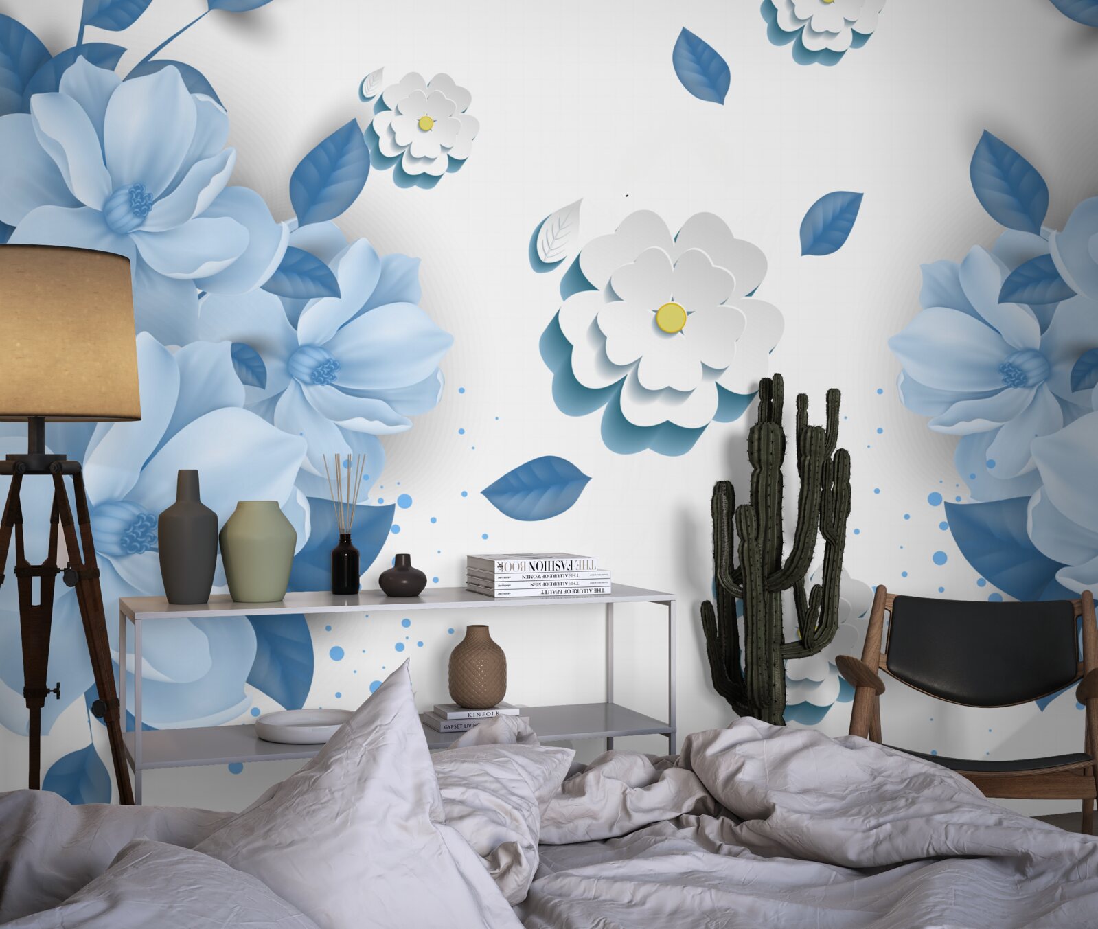 Fototapeten Blumen mit einem zarten blauen Farbton auf einem schneeweißen Hintergrund