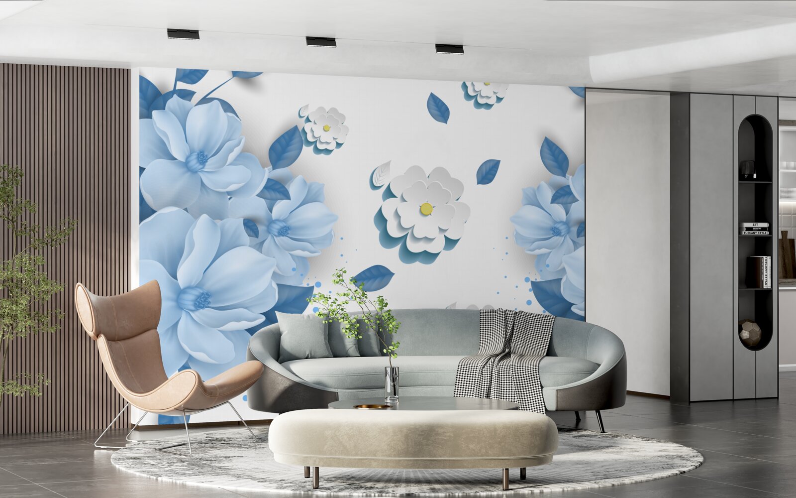 Fototapeten Blumen mit einem zarten blauen Farbton auf einem schneeweißen Hintergrund