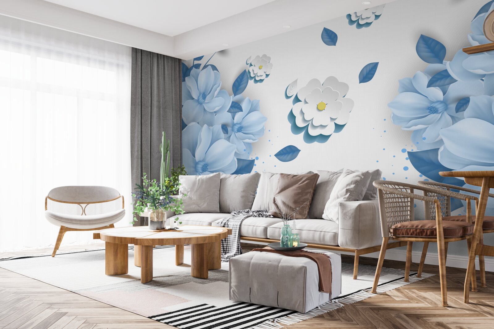 Fototapeten Blumen mit einem zarten blauen Farbton auf einem schneeweißen Hintergrund