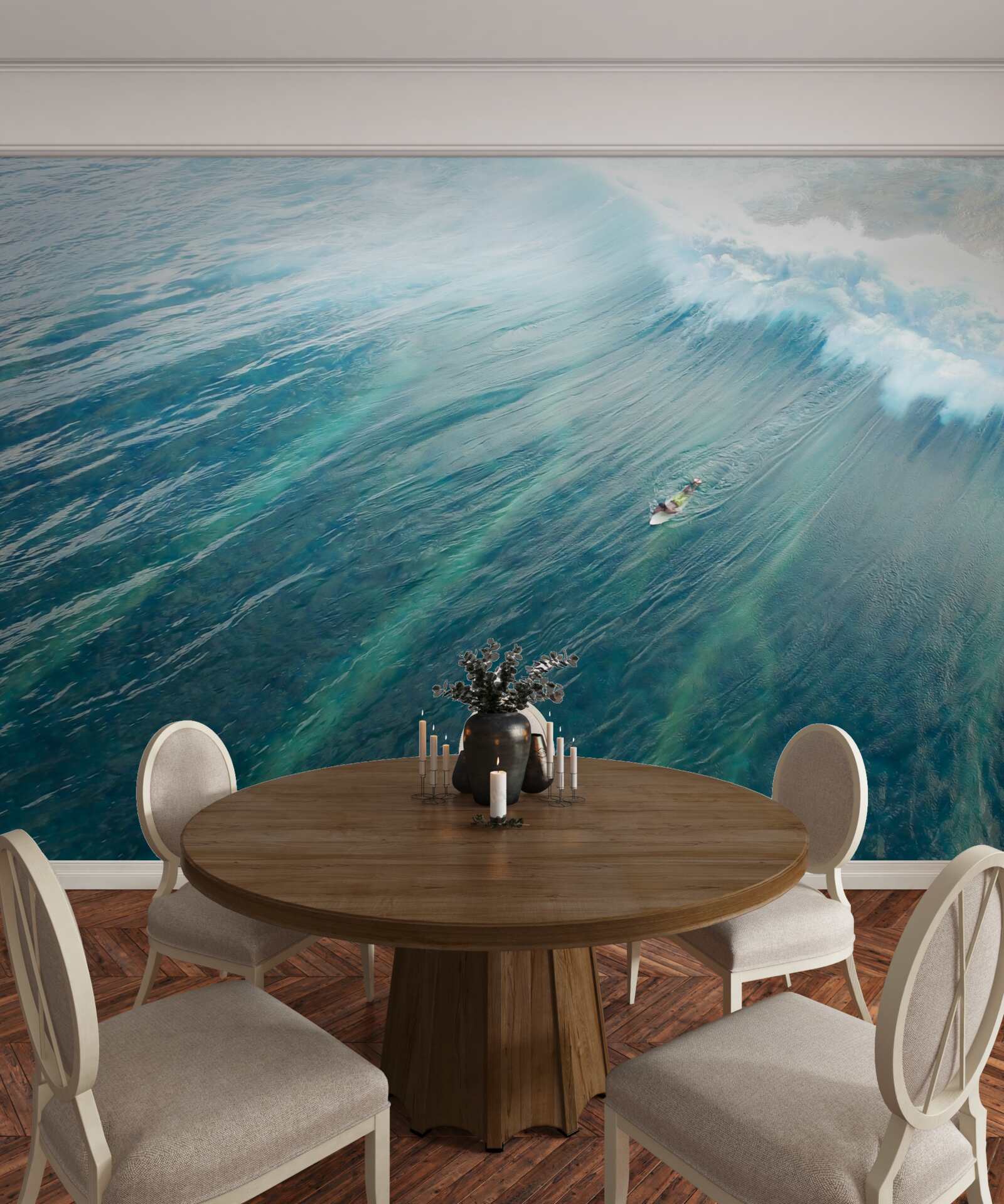 Fototapeten Überwindung der Ozeanwellen durch Surfen