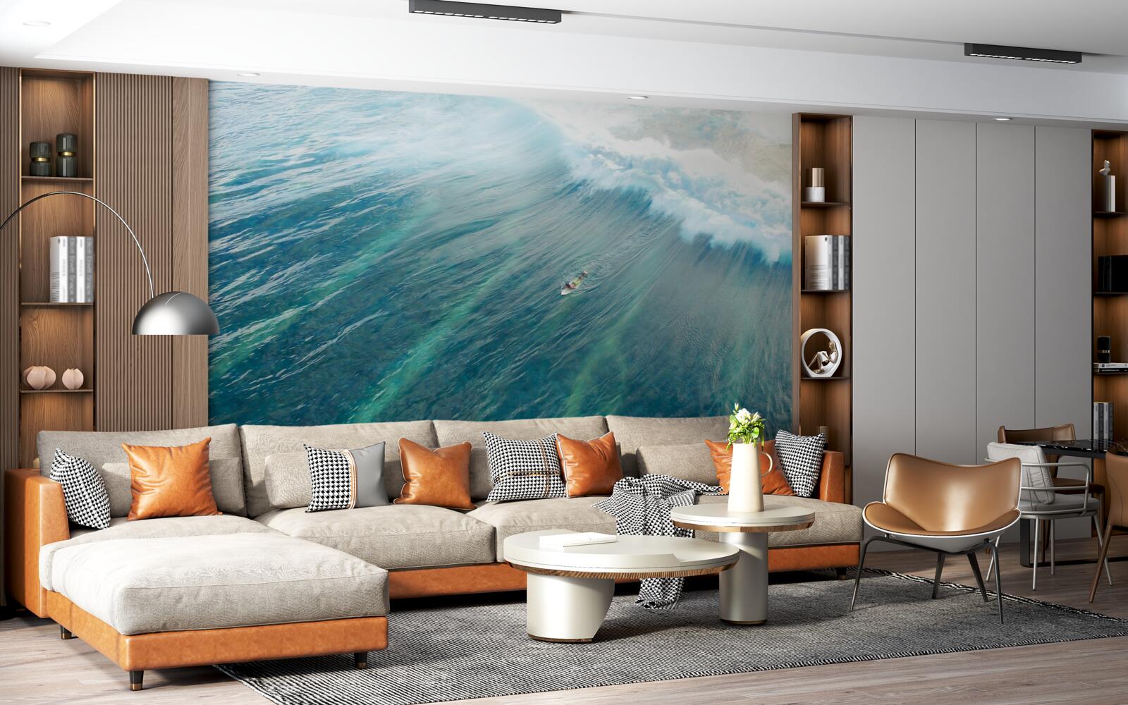 Fototapeten Überwindung der Ozeanwellen durch Surfen